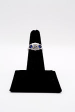 Load image into Gallery viewer, Round Brilliant Cut Sapphire &amp; Diamond Antique Engagement Ring
