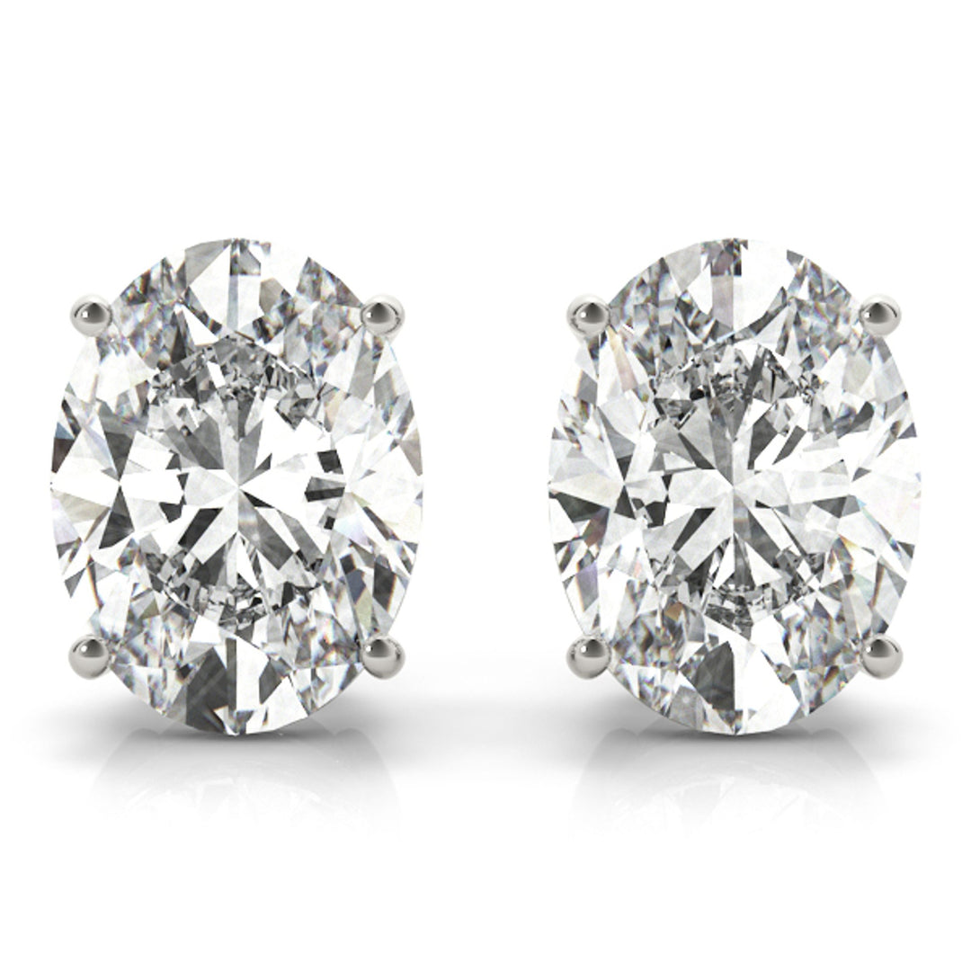 Oval Solitaire Basket Studs - 14Kt White - Oval - 10X8,14kt White - Natural VS1-VS2, F-G - F645-10X8K4W