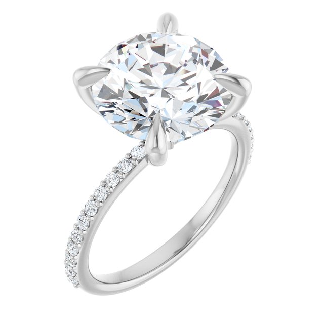 14K White Gold  11 mm Round Engagement Ring Mounting - Size 5
