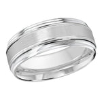 Load image into Gallery viewer, This 8mm white gold wedding ring features a slightly elevated satin center and double grooved edges.
