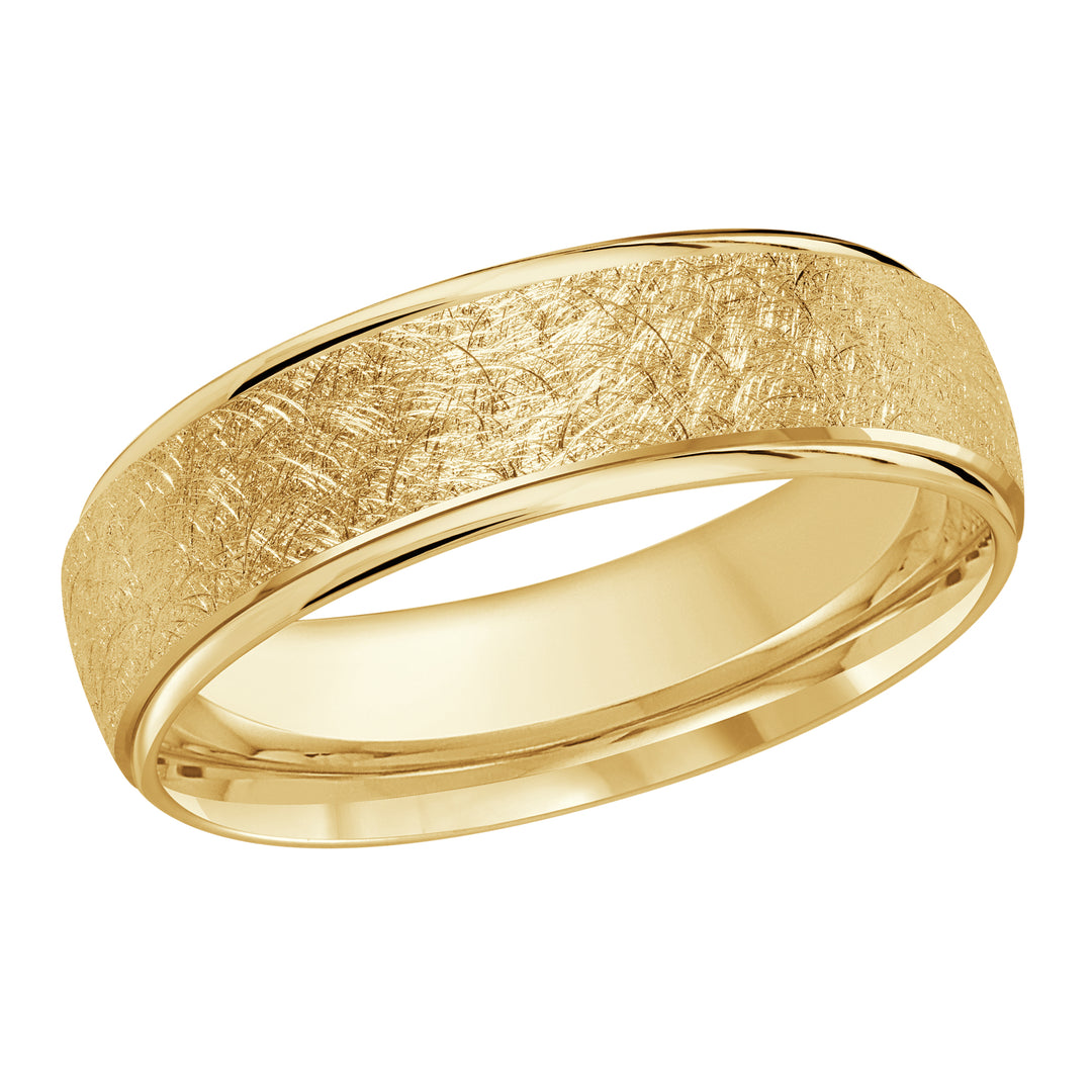 This 6mm white gold domed wedding ring features an elevated center with a scratch finish and high polish edges.