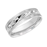 Load image into Gallery viewer, This 6mm white gold wedding ring features a detailed high polish diamond cut design along the center and is finished off with satin finish edges.
