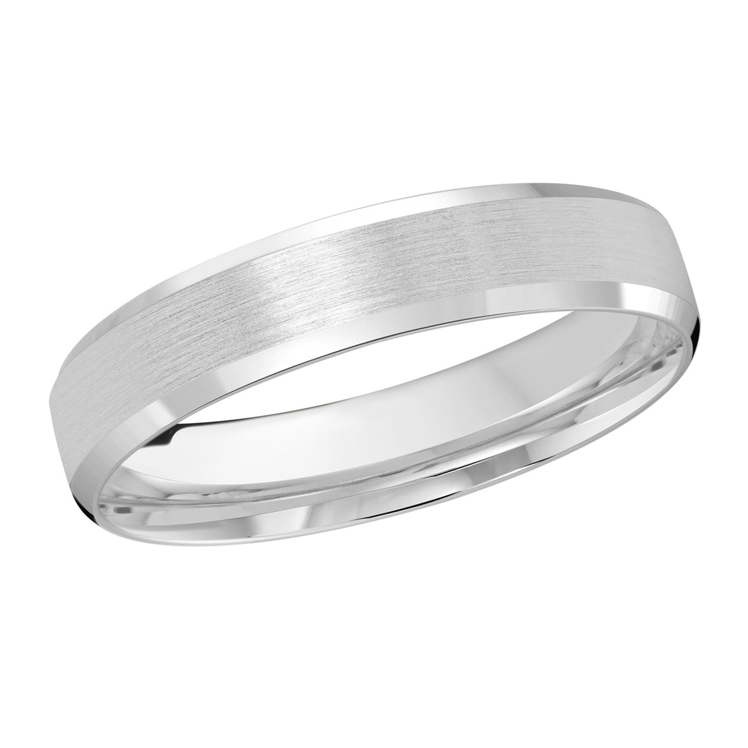 This 4mm white gold wedding ring has a stunning satin center with slanted high polish edges.