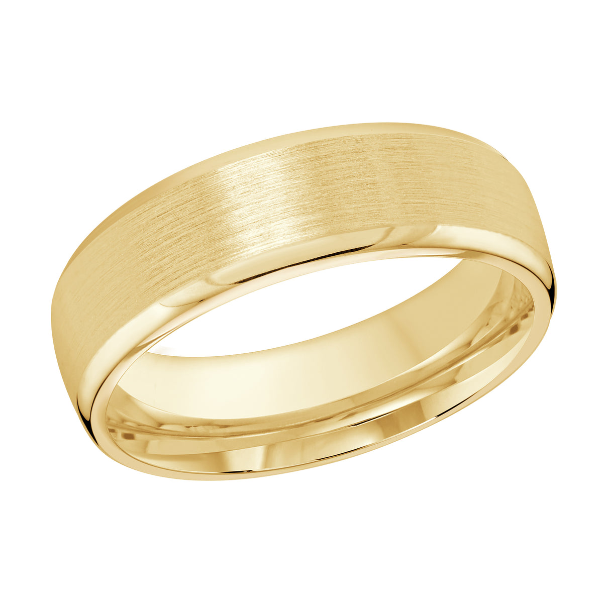 This classic 6mm white gold wedding ring has a satin finish with high polish slanted edges