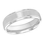 Load image into Gallery viewer, This best seller 6mm white gold wedding ring features a satin finish center embellished with milgrain and high polish slanted edges.
