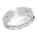 Load image into Gallery viewer, This elegant 6mm white gold wedding ring features a high polish groove along its satin center and is finished off with slanted high polish edges.
