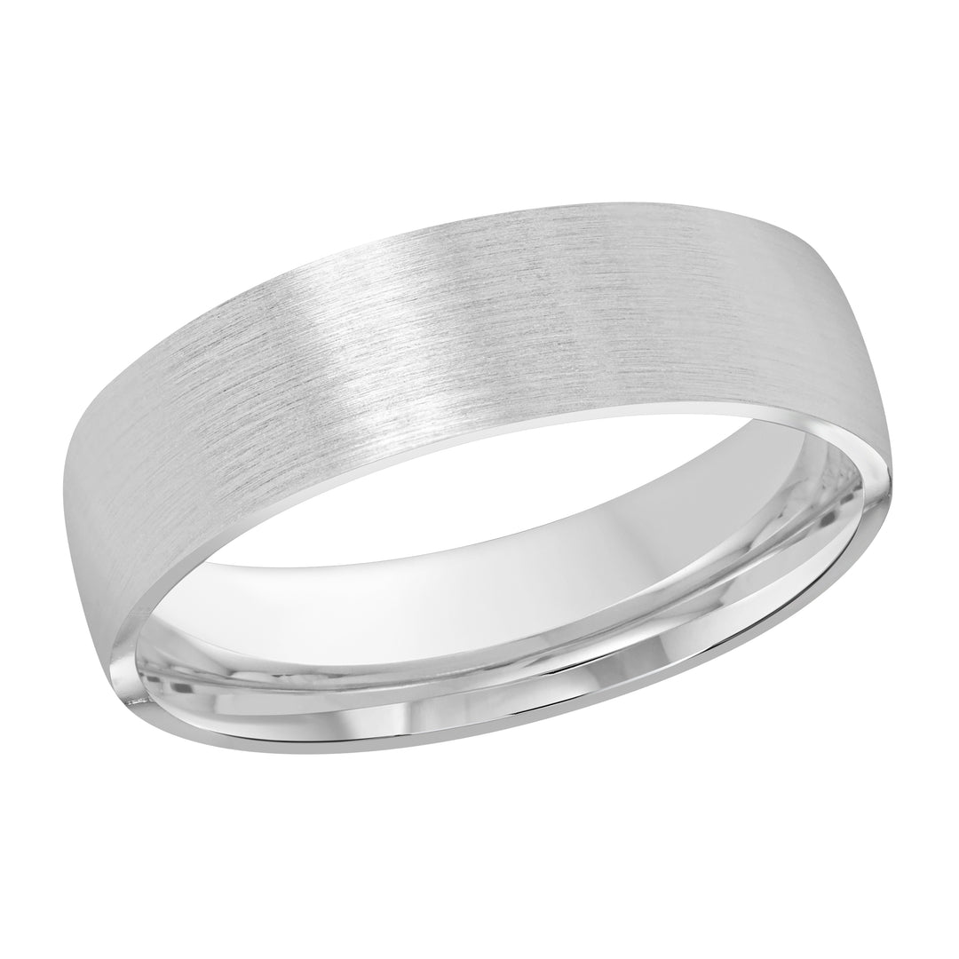 This classic 6mm white gold wedding ring features a stunning satin finish.