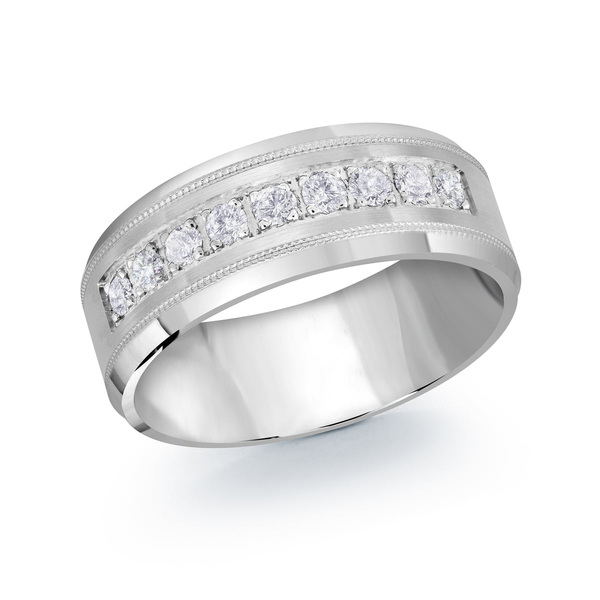 8mm white gold wedding band embelished with 9x
