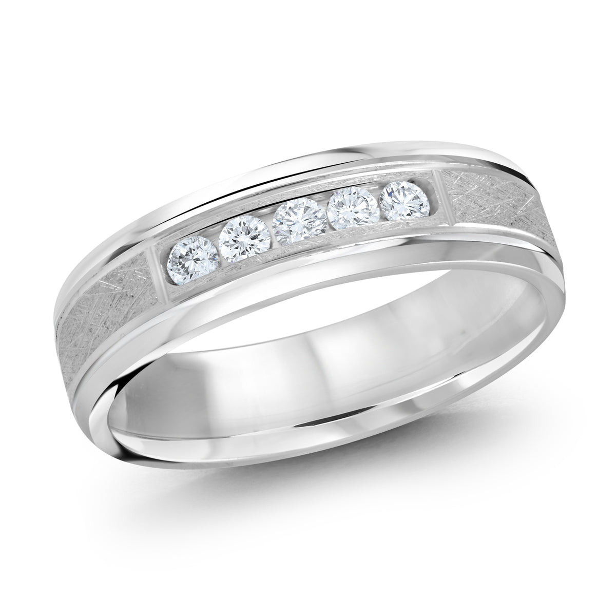 6mm white gold wedding band embelished with 5x0
