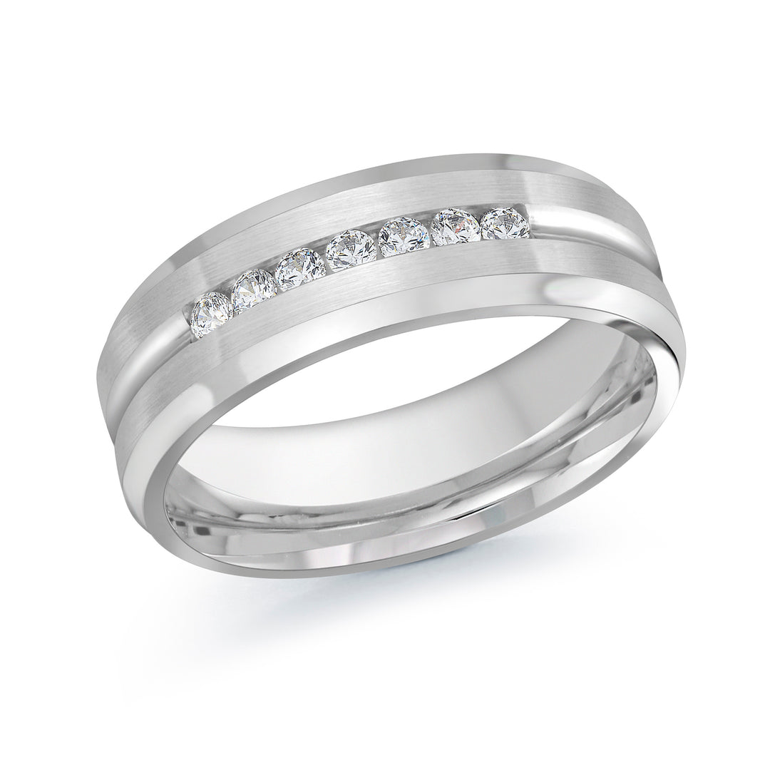 7mm white gold wedding band embelished with 7x0.03ct round diamonds