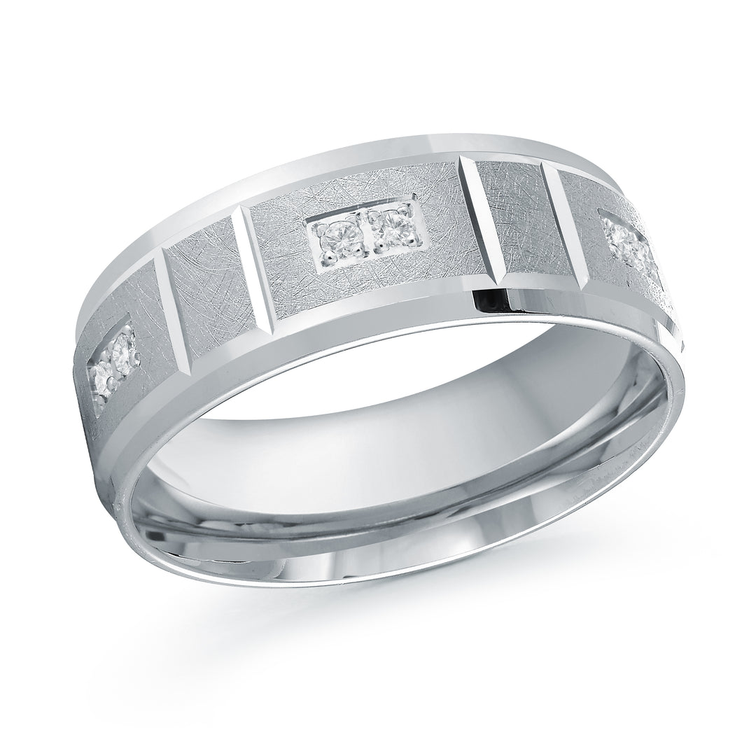 8mm white gold wedding band embelished with 6x0.15ct round diamonds