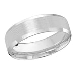 Load image into Gallery viewer, This 4mm white gold wedding ring has a stunning satin center with slanted high polish edges.
