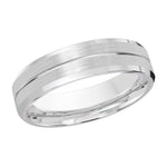 Load image into Gallery viewer, This elegant 6mm white gold wedding ring features a high polish groove along its satin center and is finished off with slanted high polish edges.
